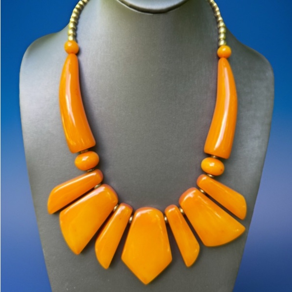 Artisan Necklace Bold Tangerine Butterscotch Orange Lucite Chunky Statement